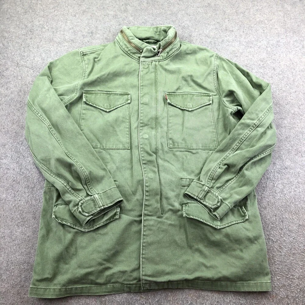 Levi's Jacket Mens XL Green Denim Zip Front Army Field Pockets Outdoor